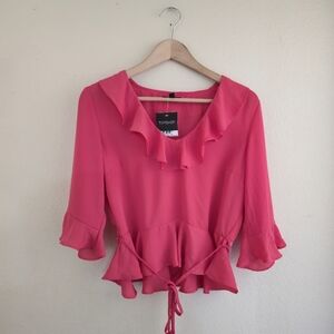 New Topshop Pink Ruffle Blouse 8